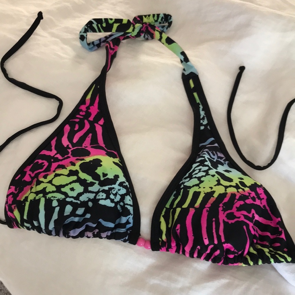 Fluorescent animal print bikini top